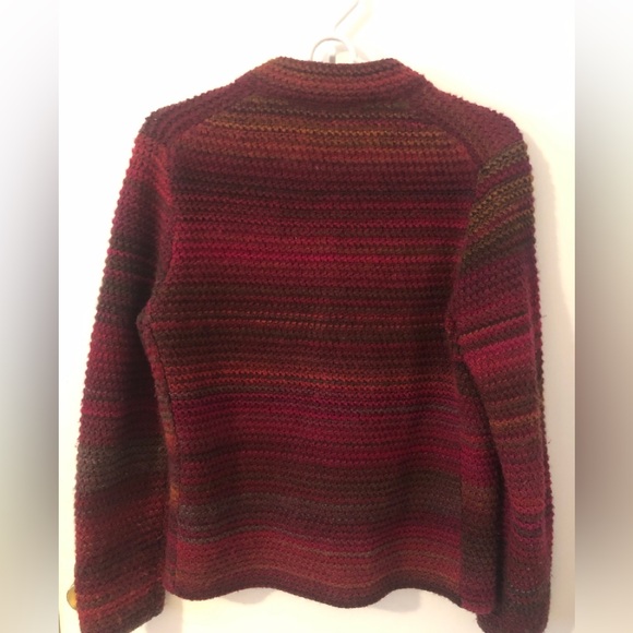 Benetton Y2k Chunky Ribbed Red Burgundy Wool Sweater button up cardigan size M - Picture 5 of 12